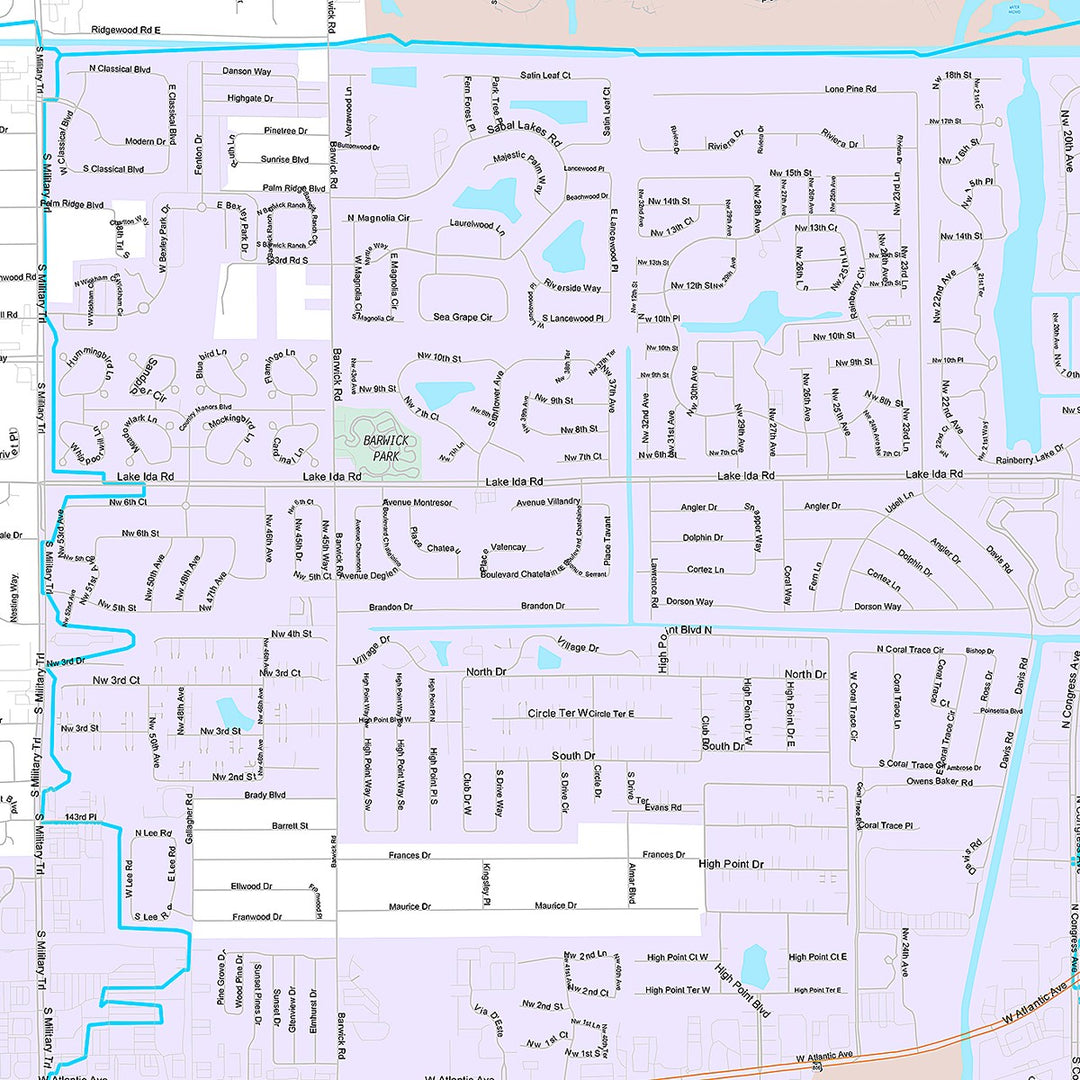 Premium Style Wall Map of Delray Beach, FL