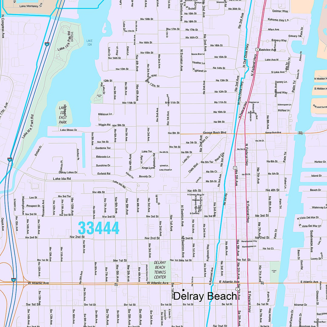Premium Style Wall Map of Delray Beach, FL