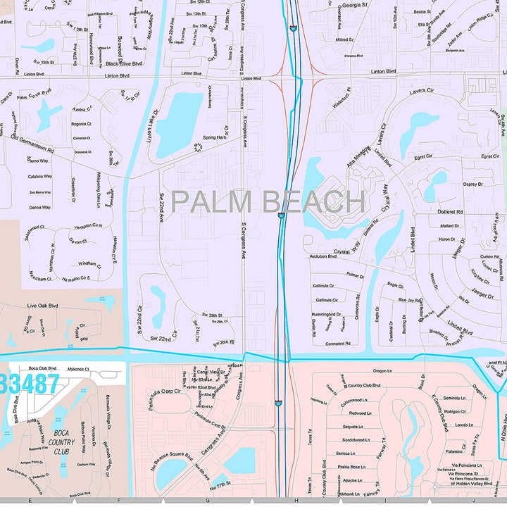 Premium Style Wall Map of Delray Beach, FL
