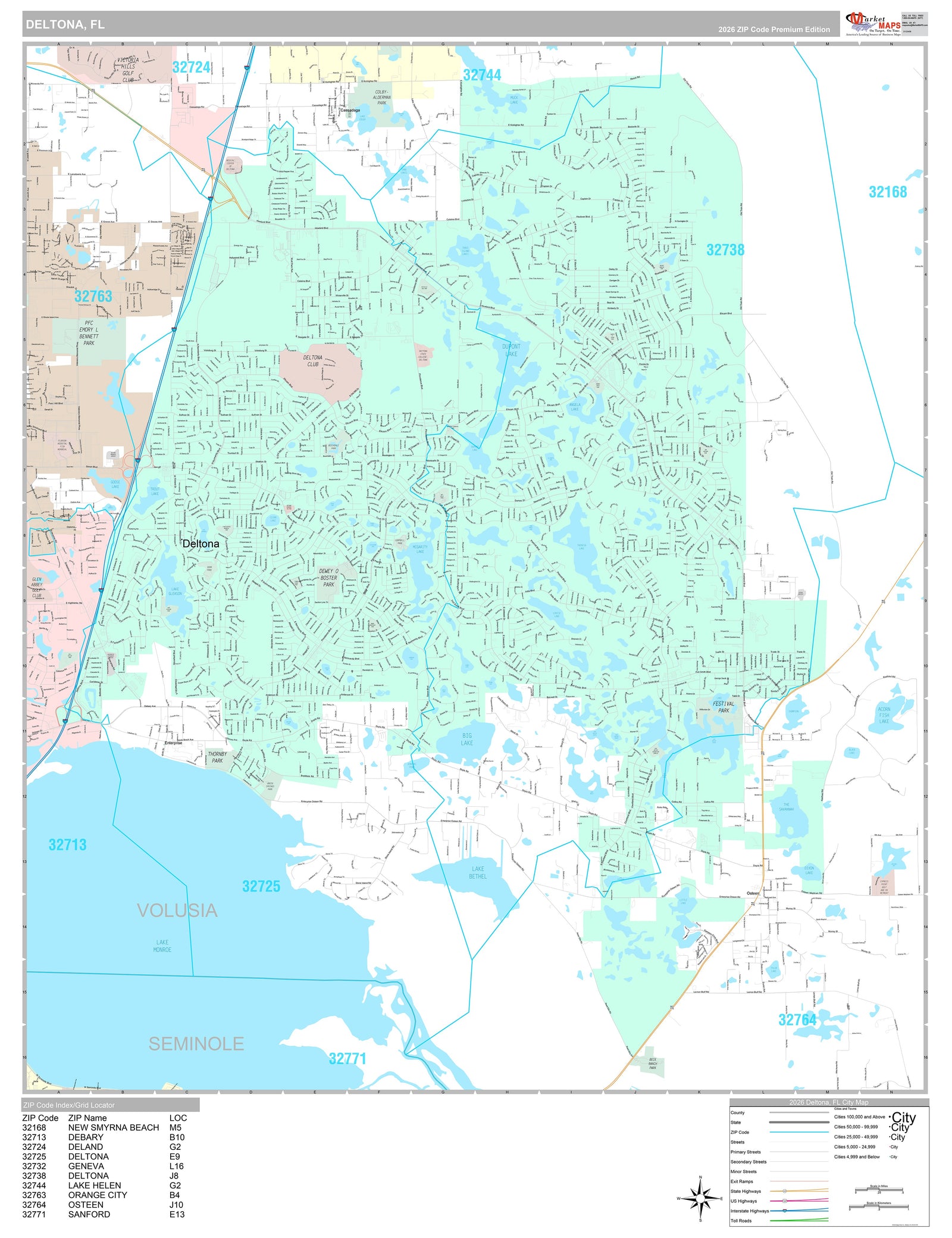 Premium Style Wall Map of Deltona, FL