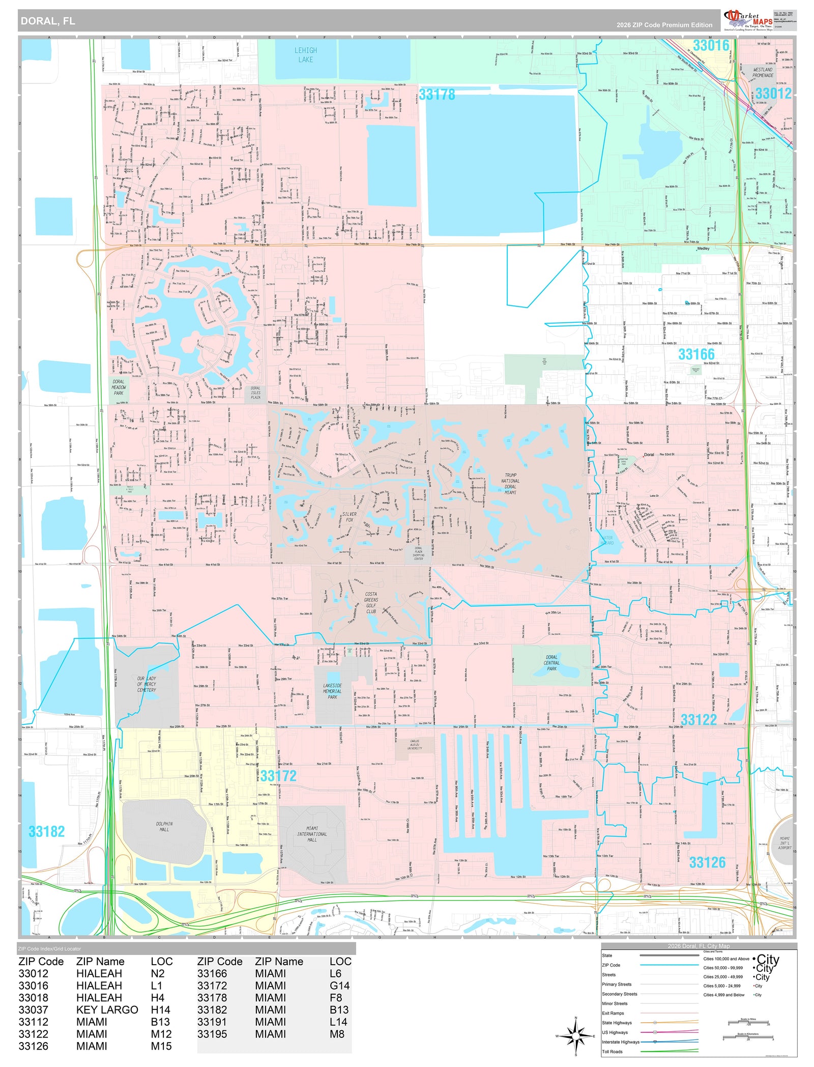 Premium Style Wall Map of Doral, FL