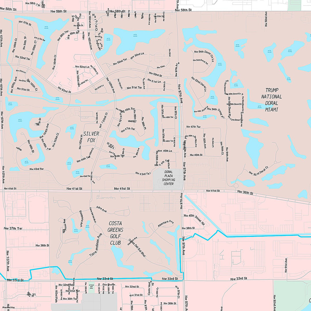 Premium Style Wall Map of Doral, FL