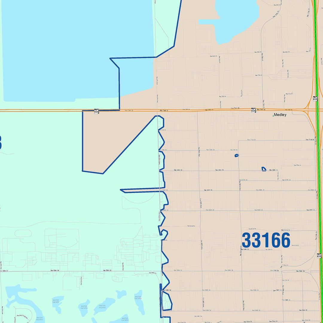 Color Cast Zip Code Style Wall Map of Doral, FL – American Map Store