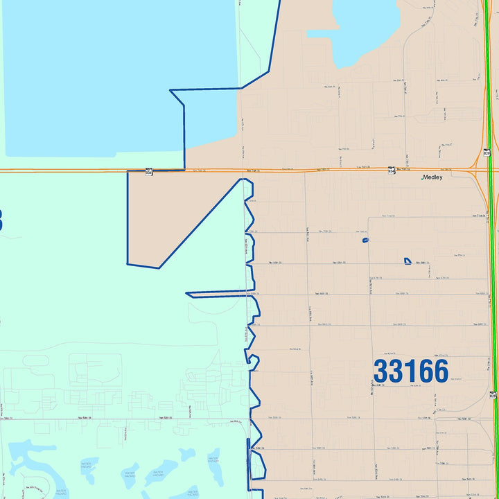 Color Cast Zip Code Style Wall Map of Doral, FL