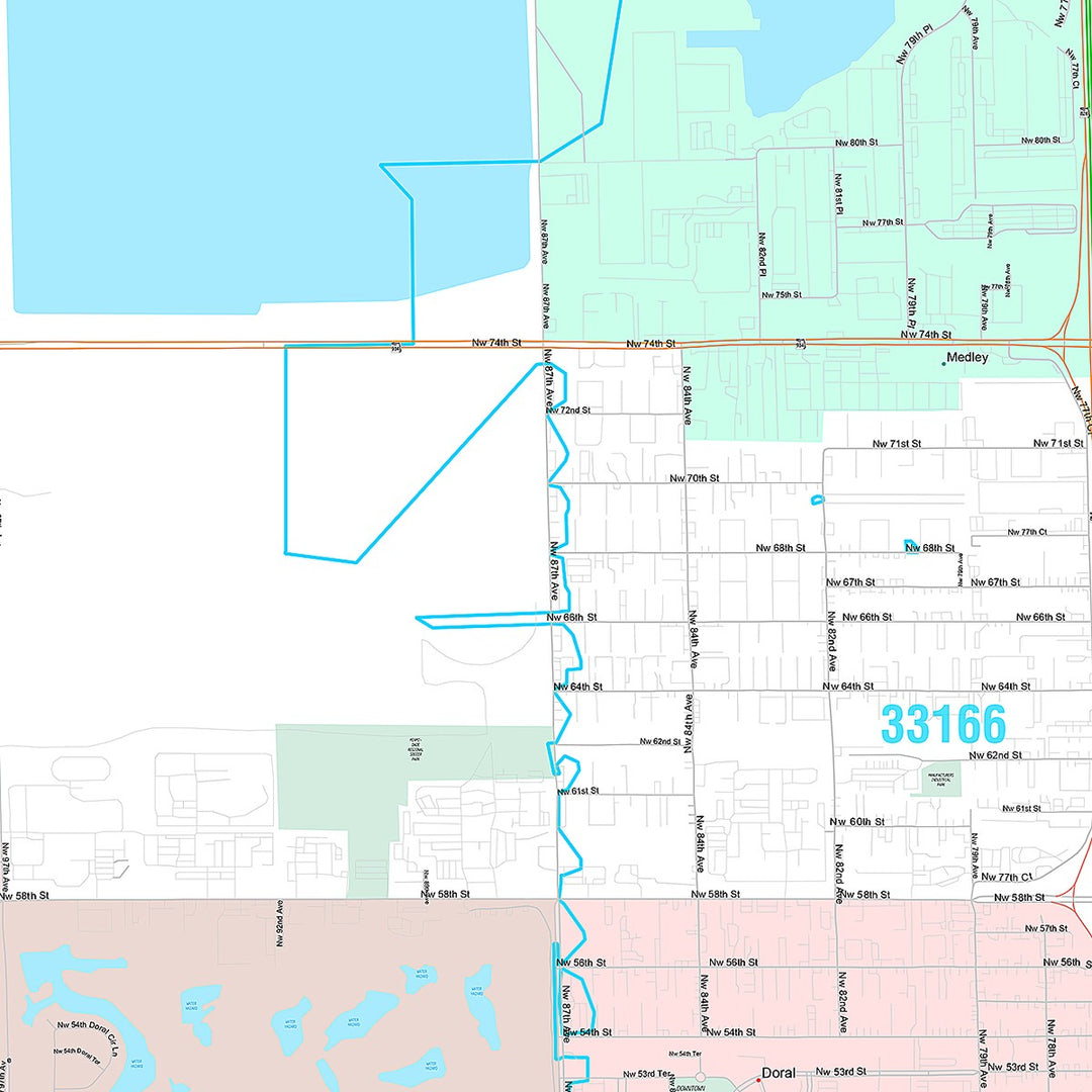 Premium Style Wall Map of Doral, FL