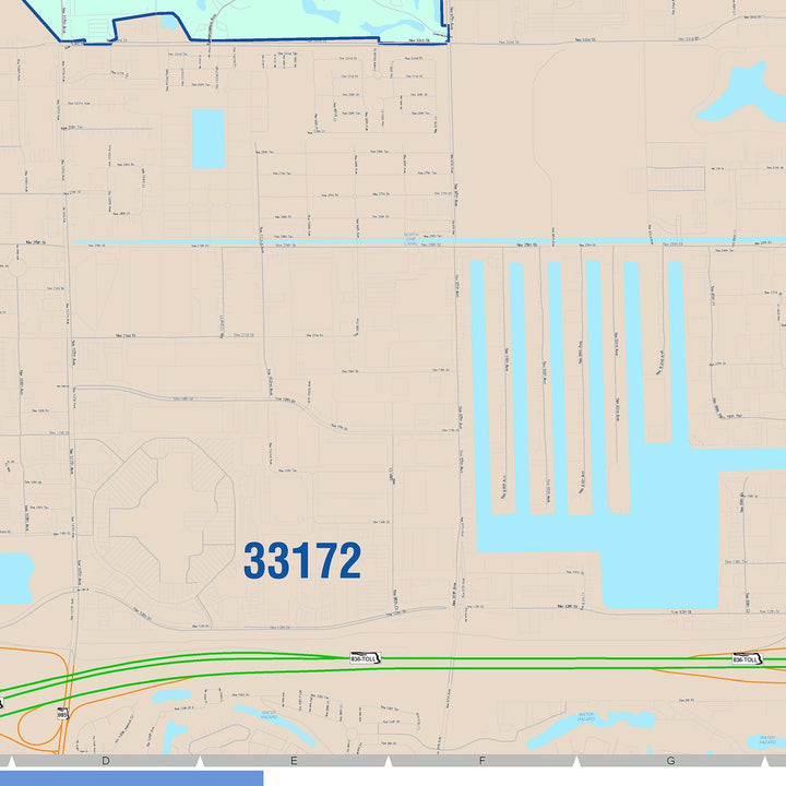 Color Cast Zip Code Style Wall Map of Doral, FL
