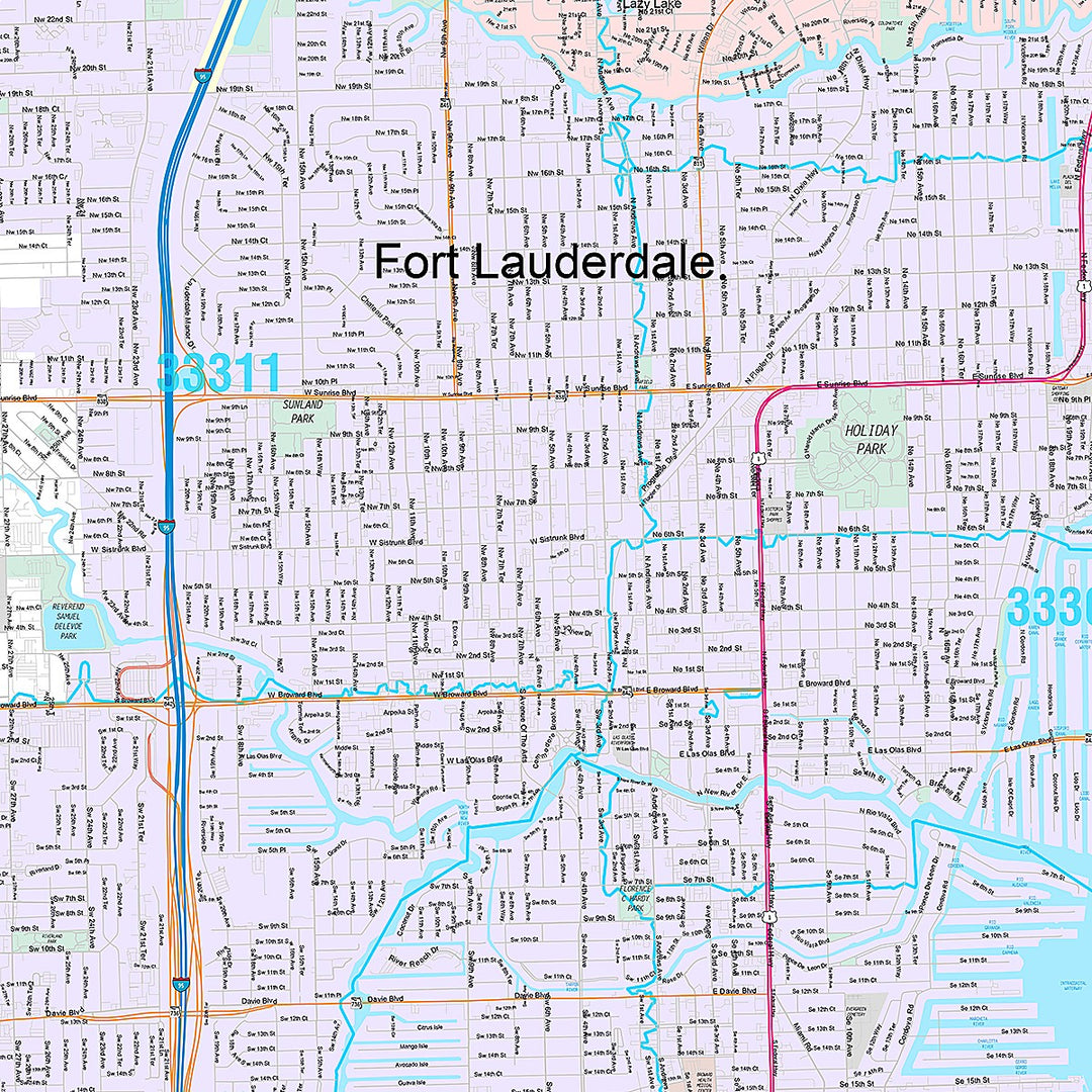 Premium Style Wall Map of Fort Lauderdale FL.