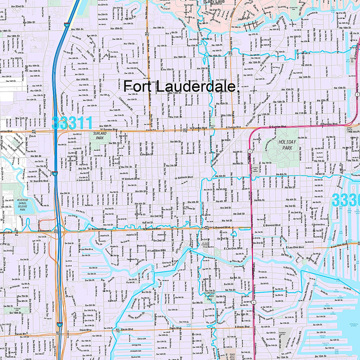 Premium Style Wall Map of Fort Lauderdale FL.