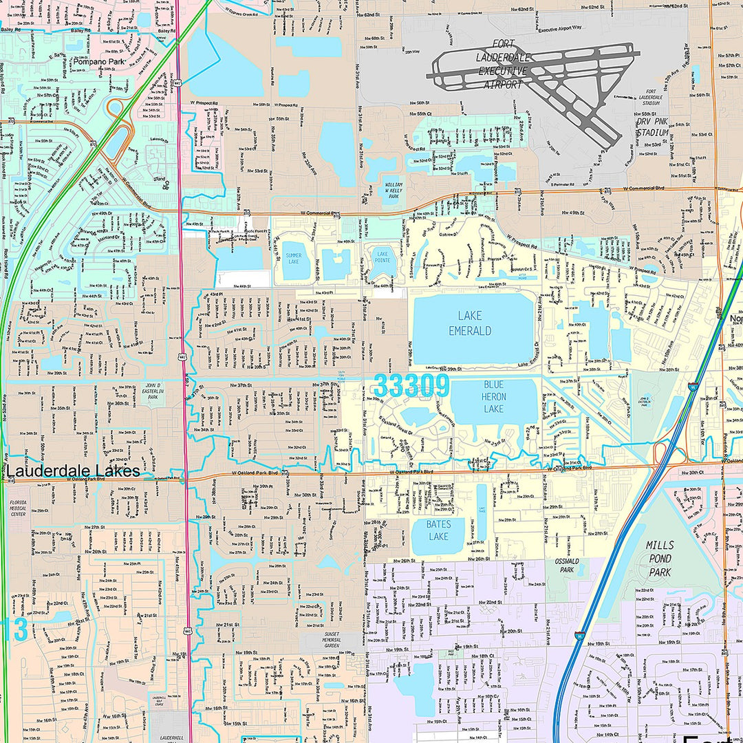 Premium Style Wall Map of Fort Lauderdale FL.