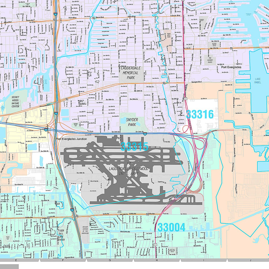 Premium Style Wall Map of Fort Lauderdale FL.