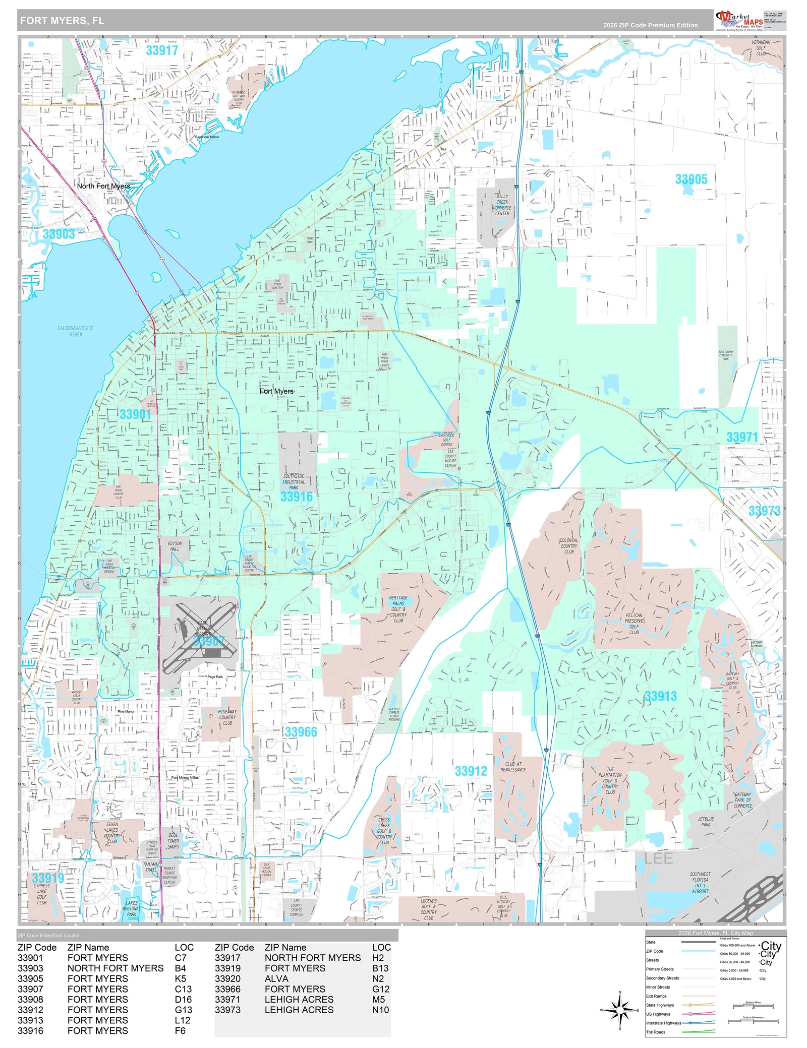 Premium Style Wall Map of Fort Myers, FL