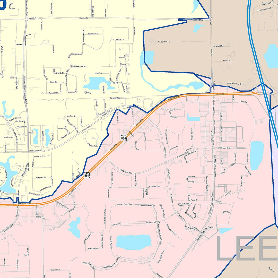 Color Cast Zip Code Style Wall Map of Fort Myers, FL – American Map Store