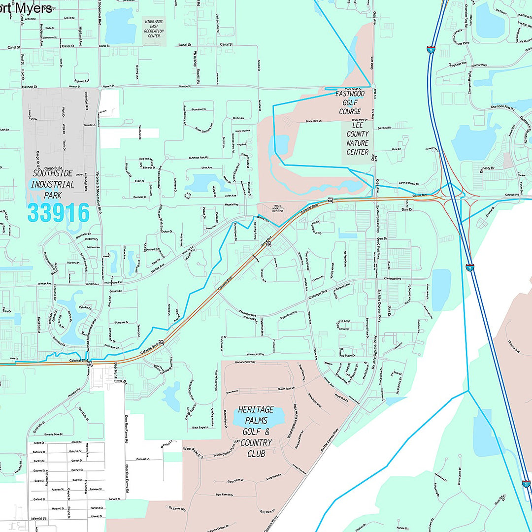 Premium Style Wall Map of Fort Myers, FL