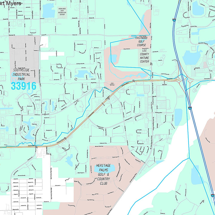 Premium Style Wall Map of Fort Myers, FL