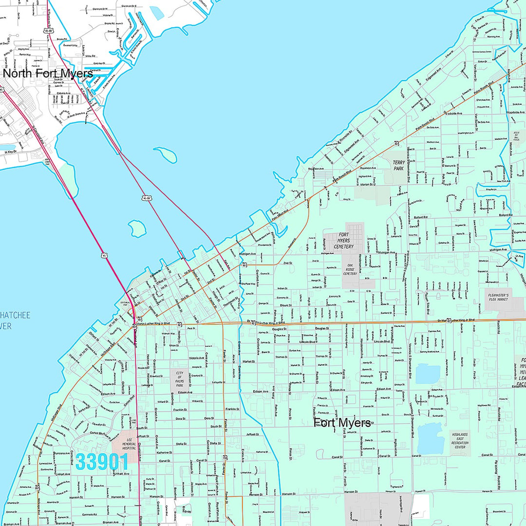 Premium Style Wall Map of Fort Myers, FL