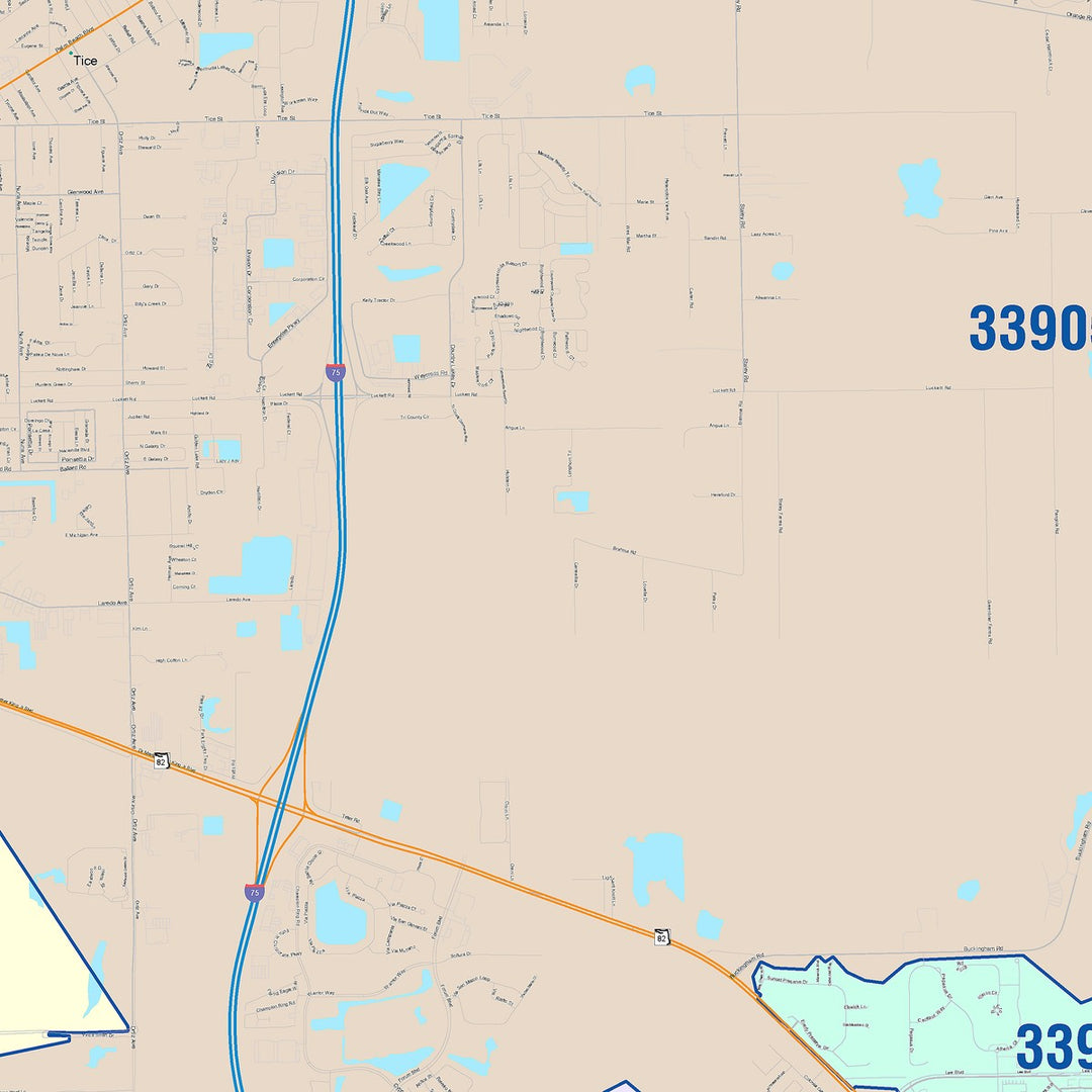 Color Cast Zip Code Style Wall Map of Fort Myers, FL – American Map Store