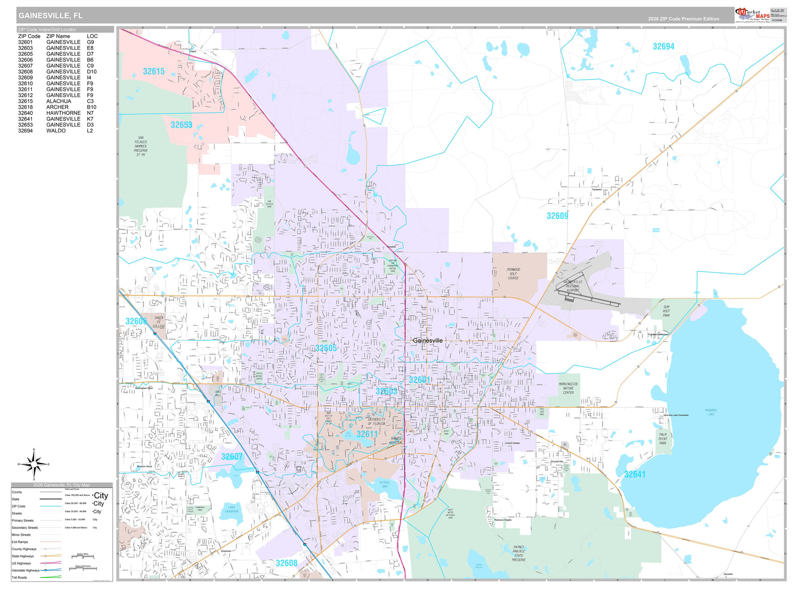 Premium Style Wall Map of Gainesville, FL