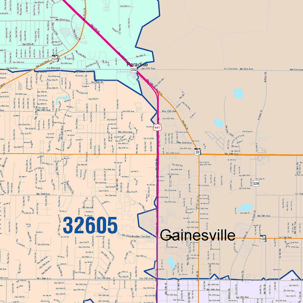 Zip Code 32641 Color Cast Zip Code Style Wall Map of Gainesville, FL – American Map Store