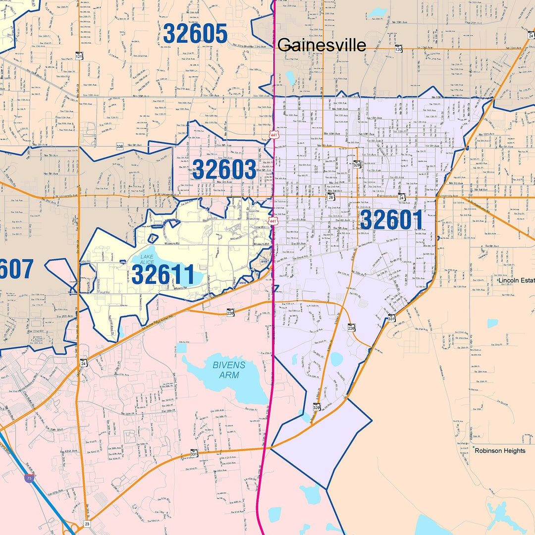 Zip Code 32641 Color Cast Zip Code Style Wall Map of Gainesville, FL – American Map Store