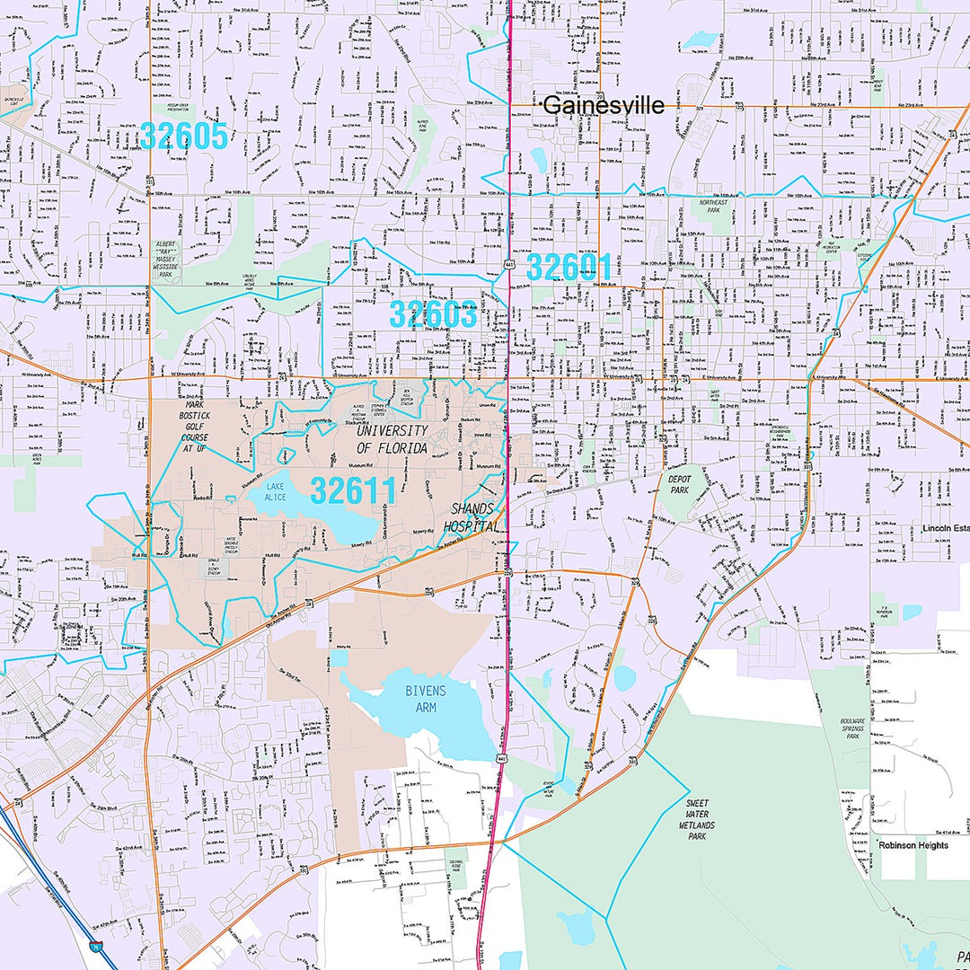 Premium Style Wall Map of Gainesville, FL