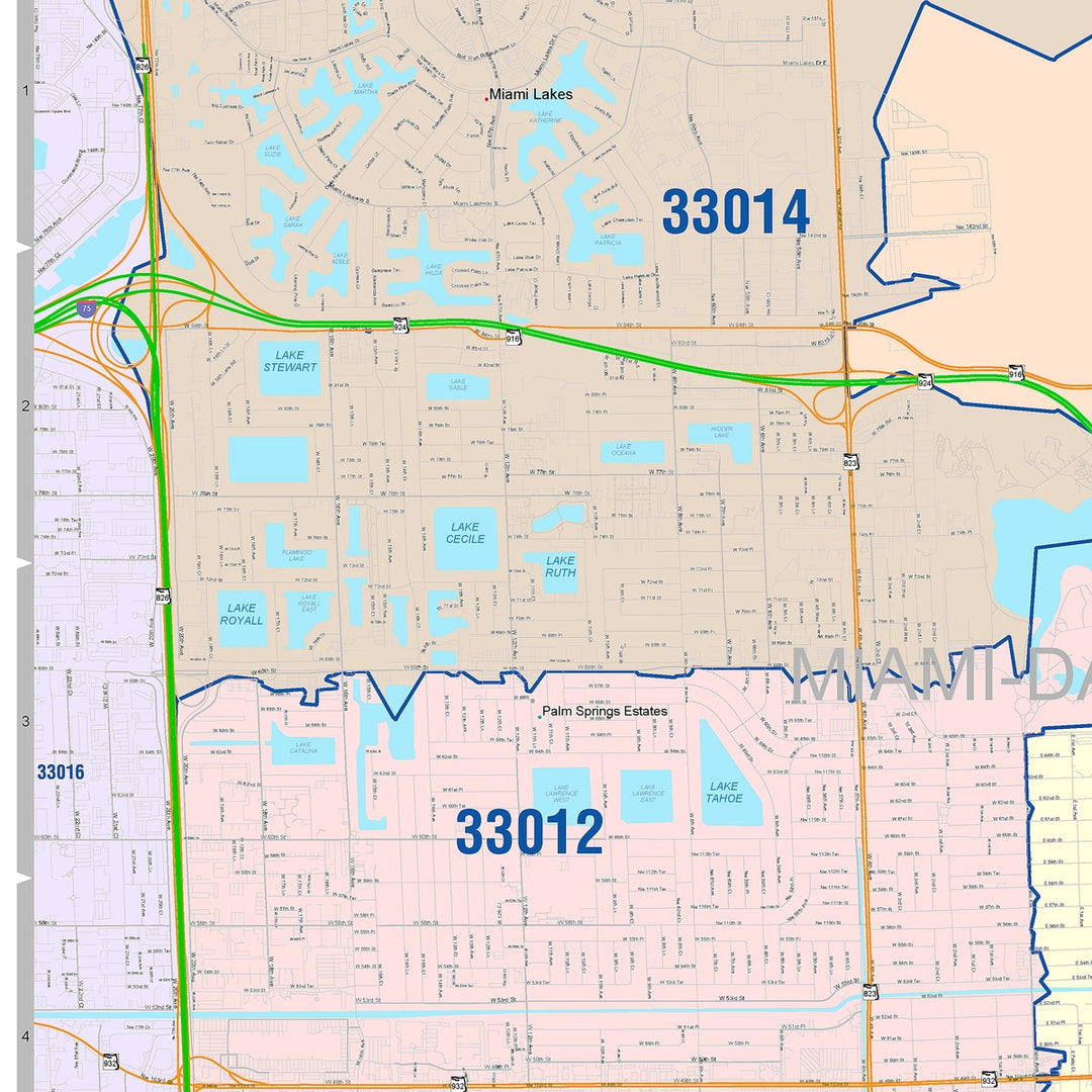 33016 Zip Code Map Color Cast Zip Code Style Wall Map of Hialeah, FL – American Map Store