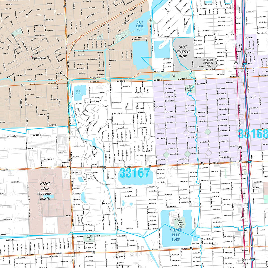 Premium Style Wall Map of Hialeah FL.