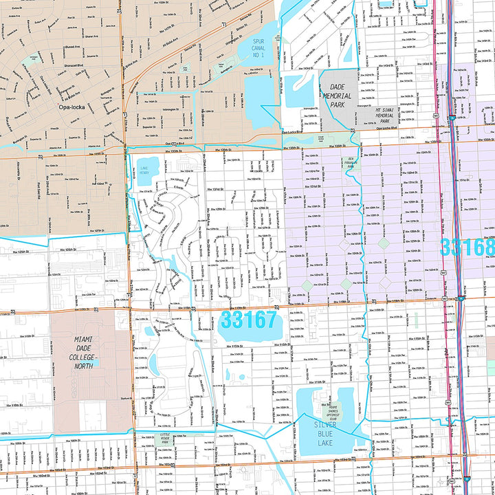 Premium Style Wall Map of Hialeah FL.