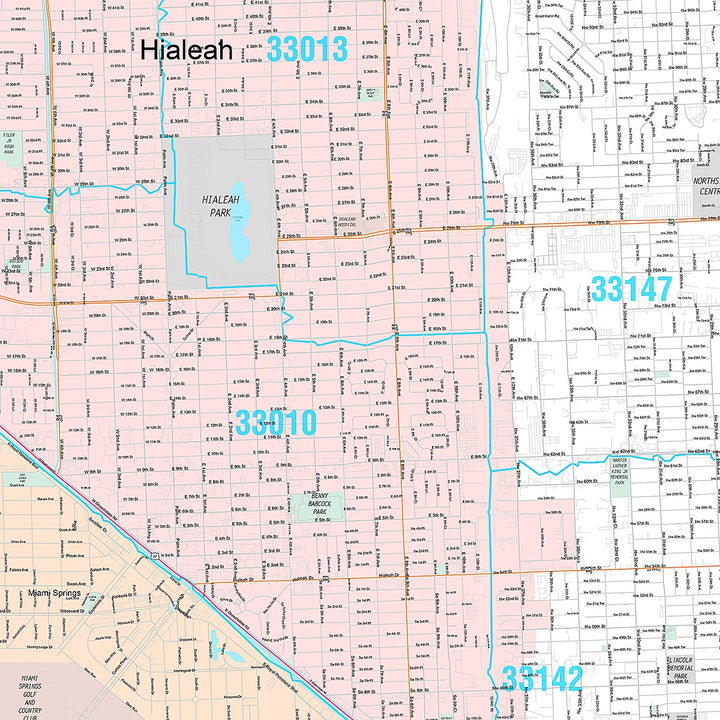 Premium Style Wall Map of Hialeah FL.