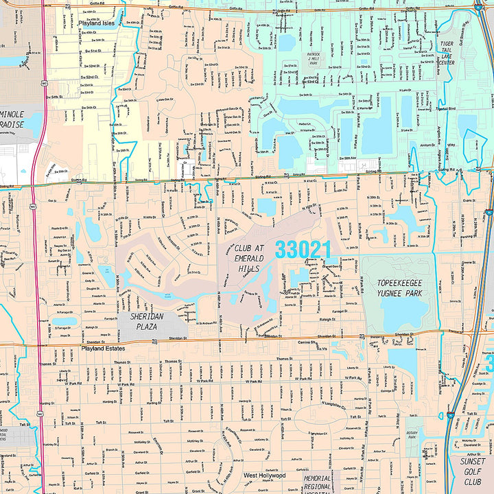 Premium Style Wall Map of Hollywood, FL