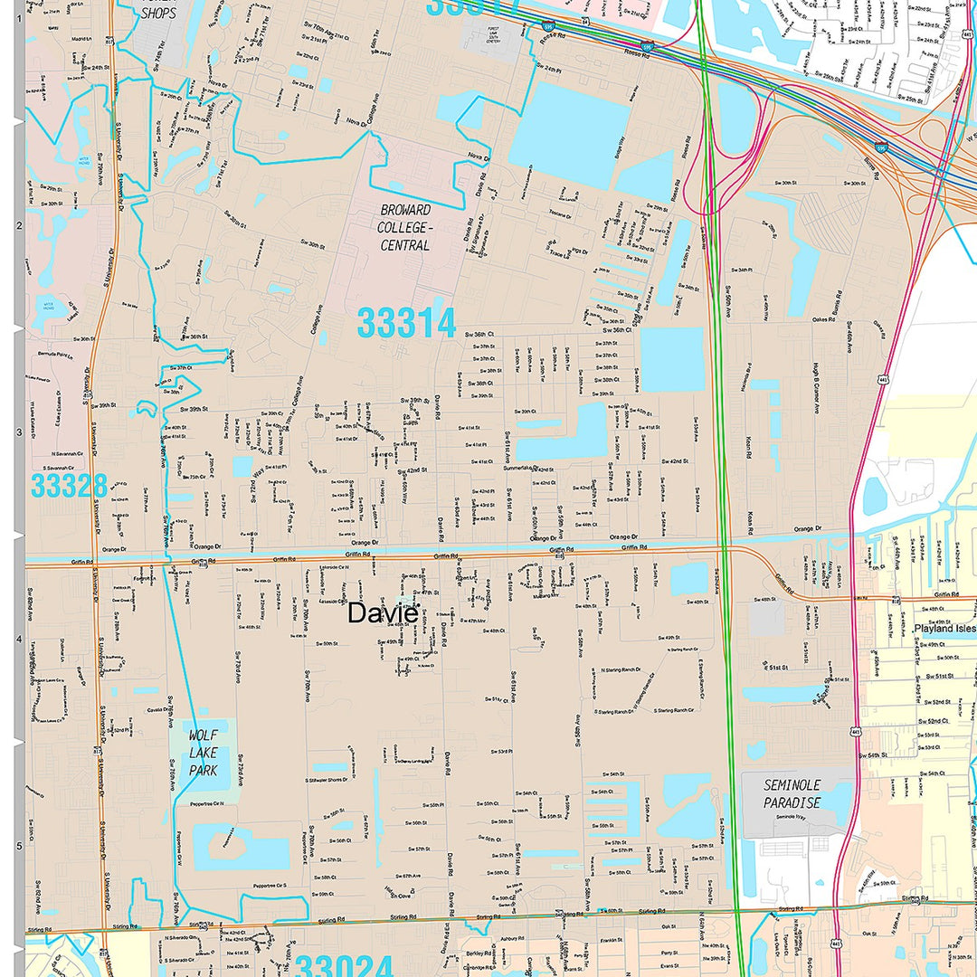 Premium Style Wall Map of Hollywood, FL