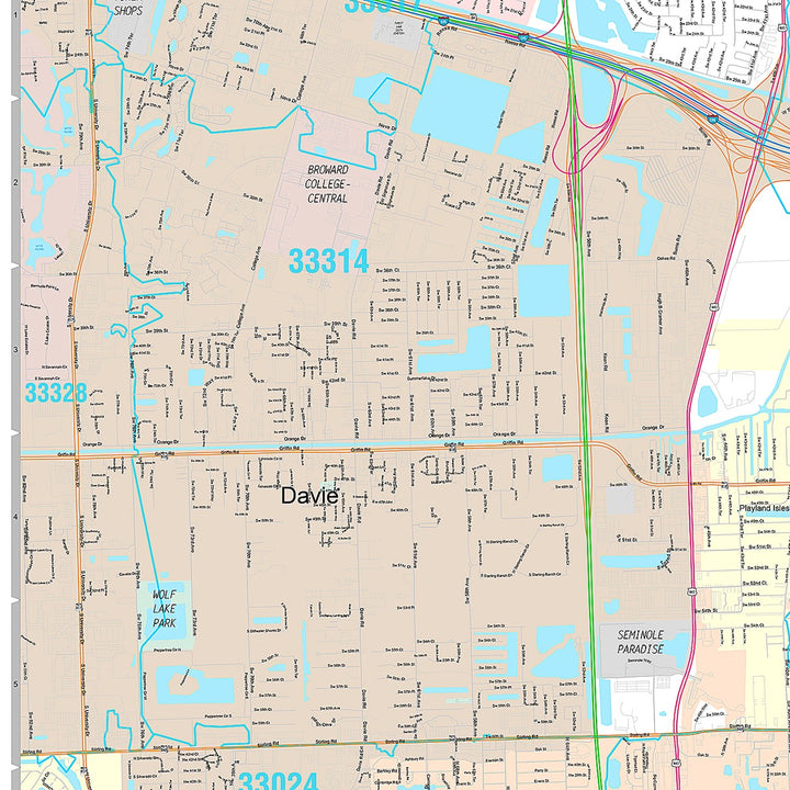 Premium Style Wall Map of Hollywood, FL