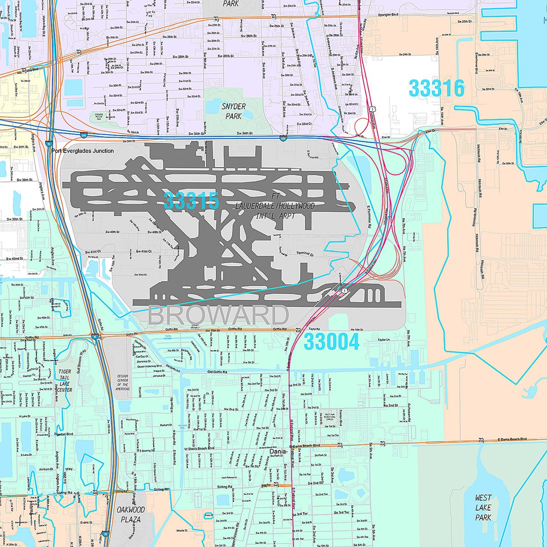 Premium Style Wall Map of Hollywood, FL