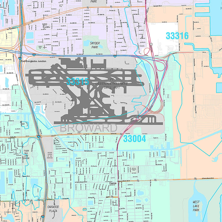 Premium Style Wall Map of Hollywood, FL