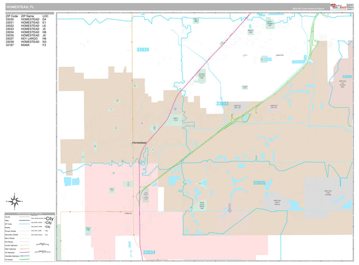 Premium Style Wall Map of Homestead, FL