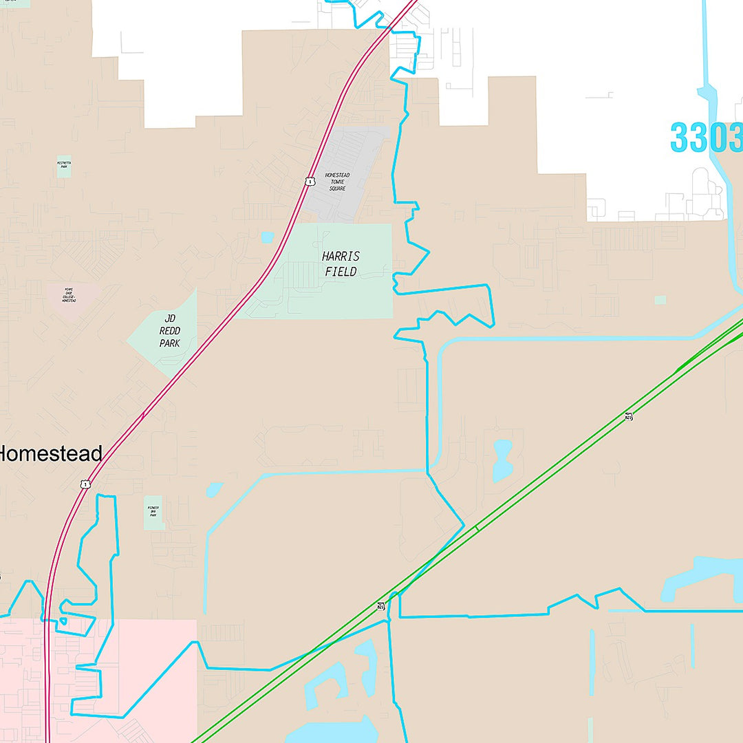 Premium Style Wall Map of Homestead, FL