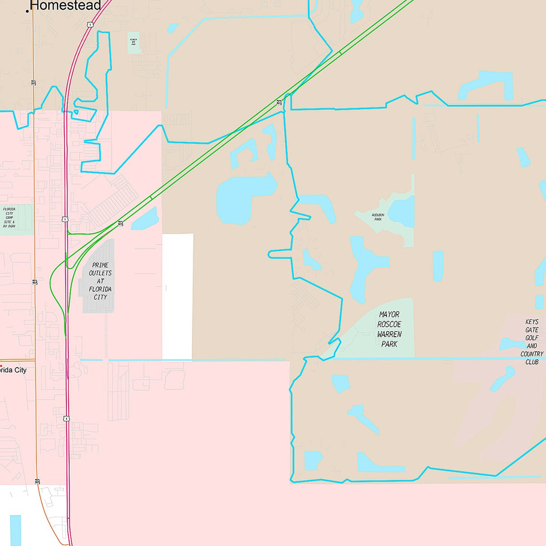 Premium Style Wall Map of Homestead, FL