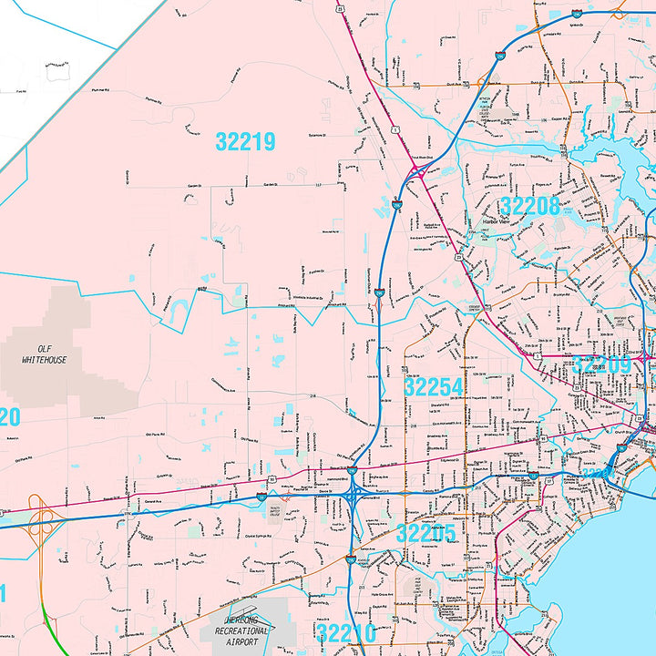 Premium Style Wall Map of Jacksonville FL.