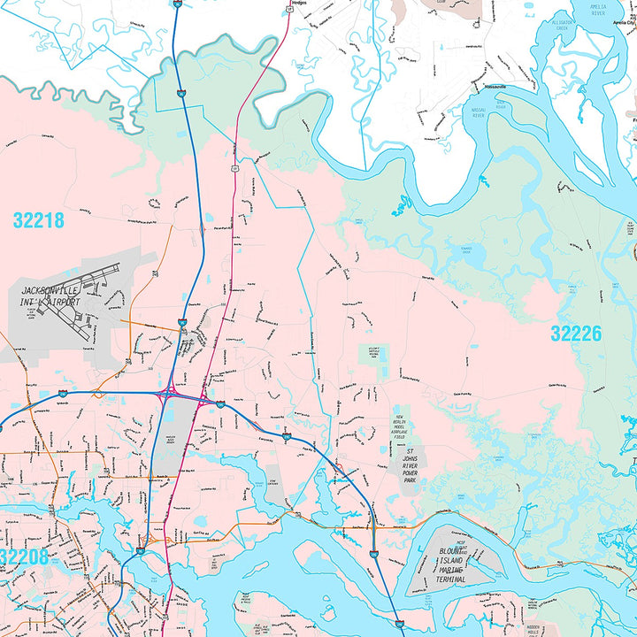 Premium Style Wall Map of Jacksonville FL.