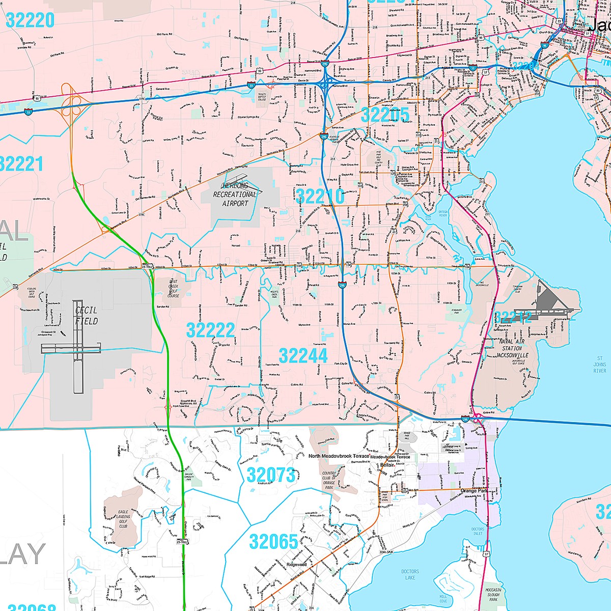 Premium Style Wall Map of Jacksonville FL. – American Map Store
