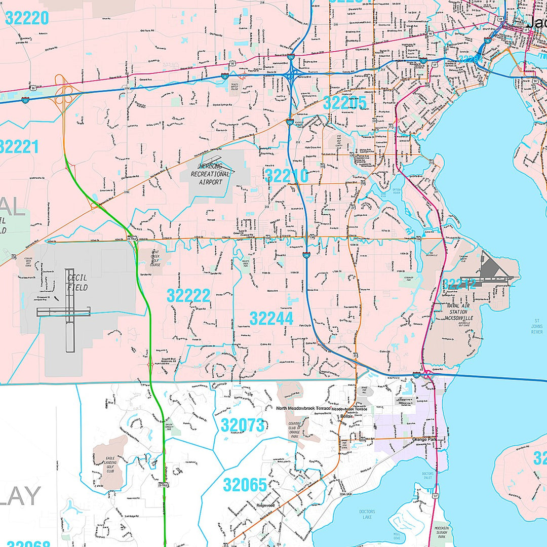 Premium Style Wall Map of Jacksonville FL.