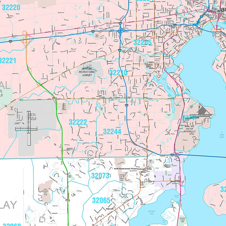Premium Style Wall Map of Jacksonville FL.
