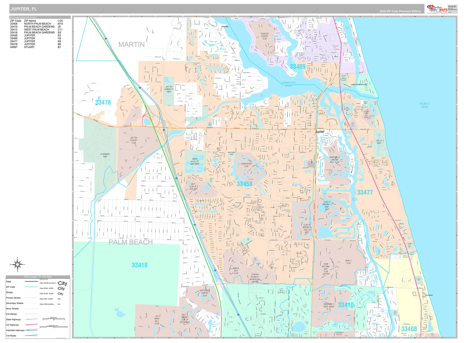 Premium Style Wall Map of Jupiter, FL