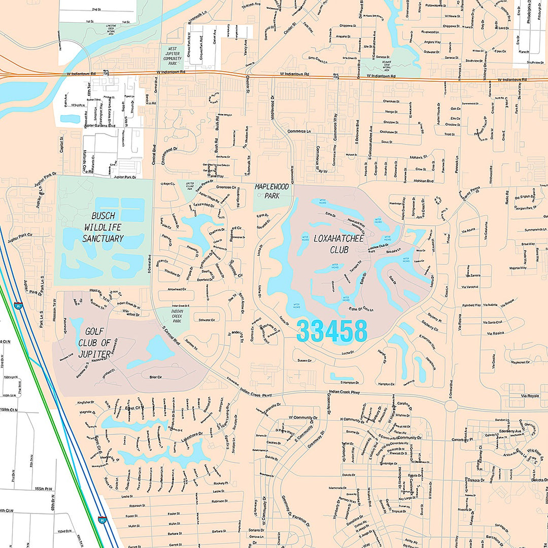 Premium Style Wall Map of Jupiter, FL