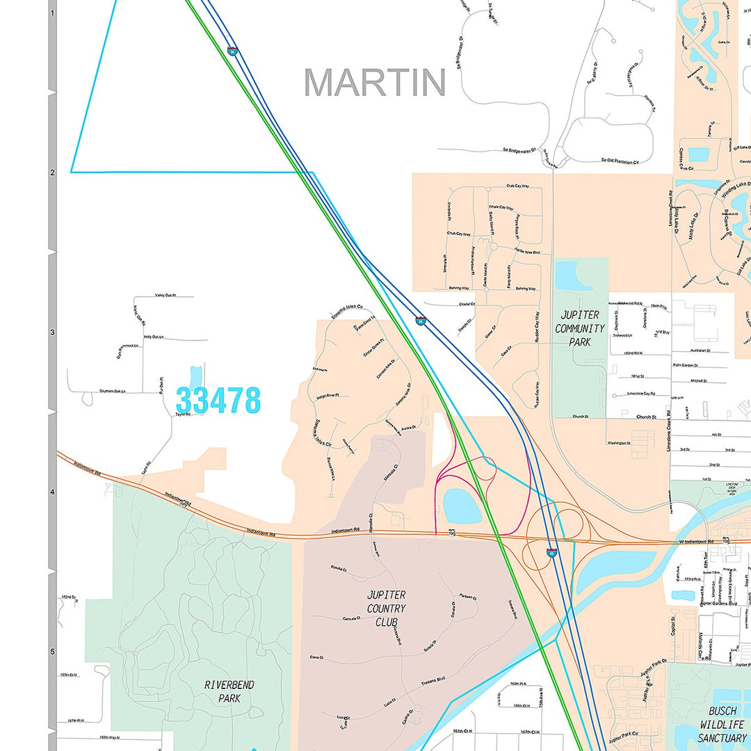 Premium Style Wall Map of Jupiter, FL