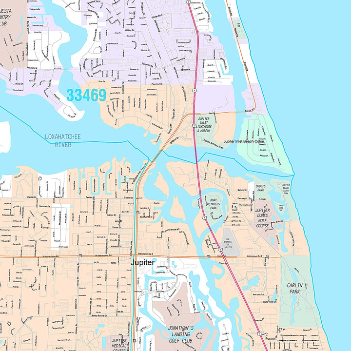 Premium Style Wall Map of Jupiter, FL