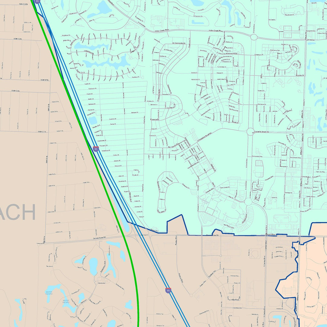 Color Cast Zip Code Style Wall Map of Jupiter, FL