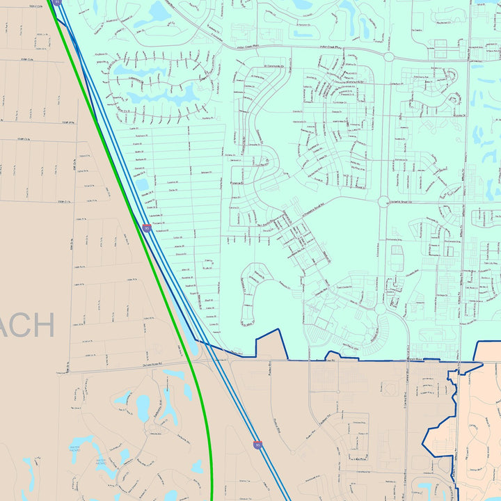 Color Cast Zip Code Style Wall Map of Jupiter, FL