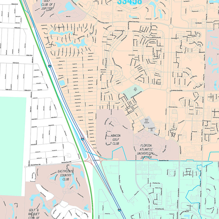 Premium Style Wall Map of Jupiter, FL