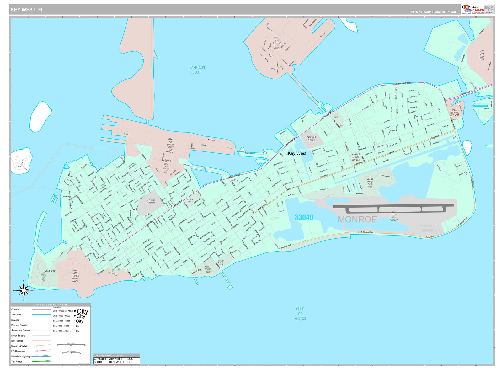 Premium Style Wall Map of Key West, FL