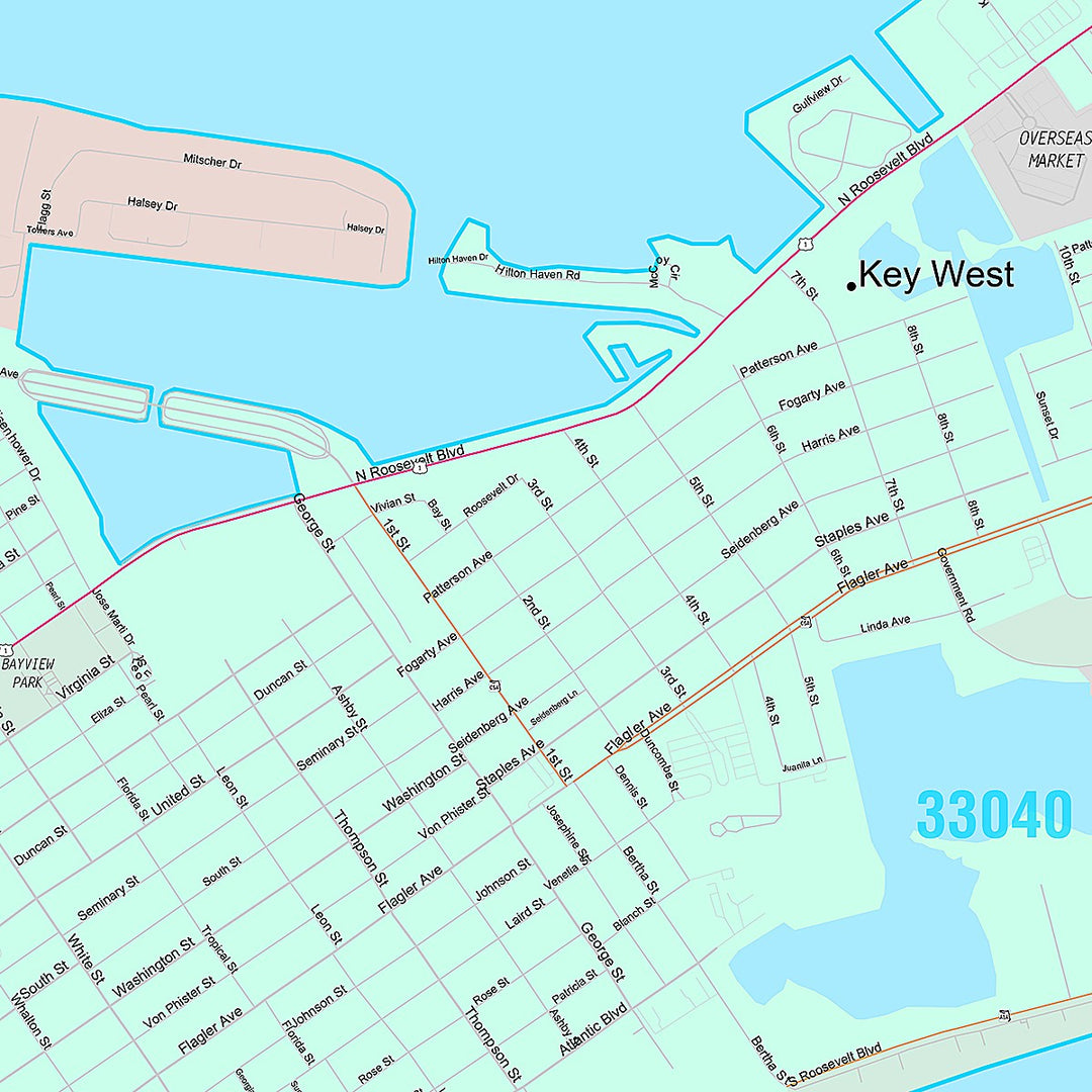 Premium Style Wall Map of Key West, FL